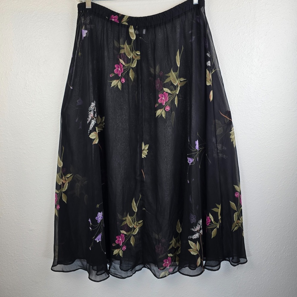 Vintage JR's Maxi Skirt Women's Black Lined Floral Print Elastic Waist Pull On
